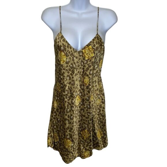Vintage Gold Label Victorias Secret Chemise Slip 100% Silk Leopard Medallions Sm